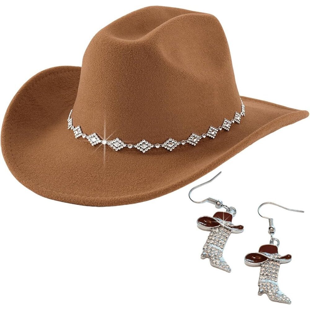 Women's Cowboy Hat with Rhinestones Wide Brim Western Cowgirl Accessories